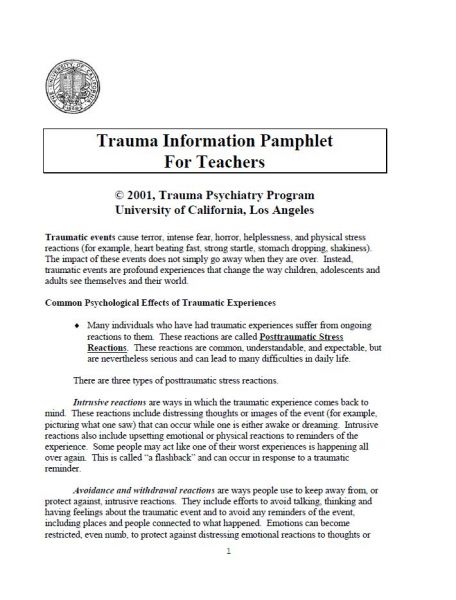 Trauma Information Pamphlet for Teachers