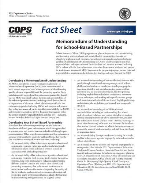 Memorandum of Understanding for School-Based Partnerships